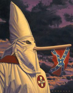 I swore I'd never use the tired Pinocchio cliche for lying, but I succumbed to the flagpole usage opportunity. This painting calls out the Heritage (vs Hate) rationale used by many after the church shootings in Charleston SC.